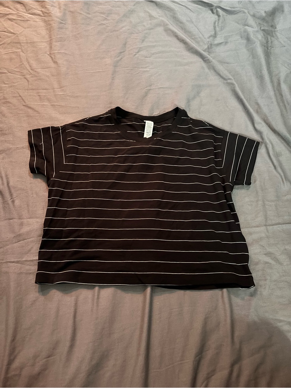 lululemon athletica Black Tee with Thin White Stripes